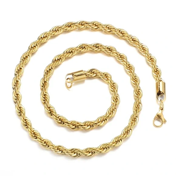 18K Gold Plated Beatrice 5mm Rope Chain Necklace*Unisex Necklace*Chunky*Men’s - Picture 3 of 8